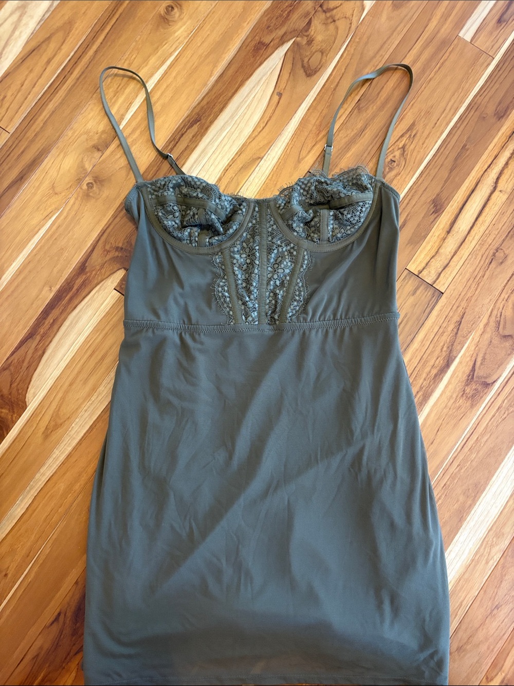 Urban Outfitters Olive Green Lace-Detail Slip Dress
